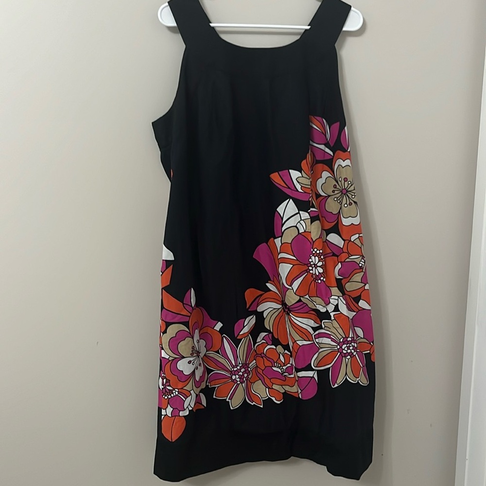 Lane Bryant black knee length dress with colorful flower pattern